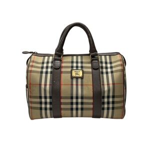 BURBERRY Nova Check Boston Bag Beige Tan Brown Canvas Leather